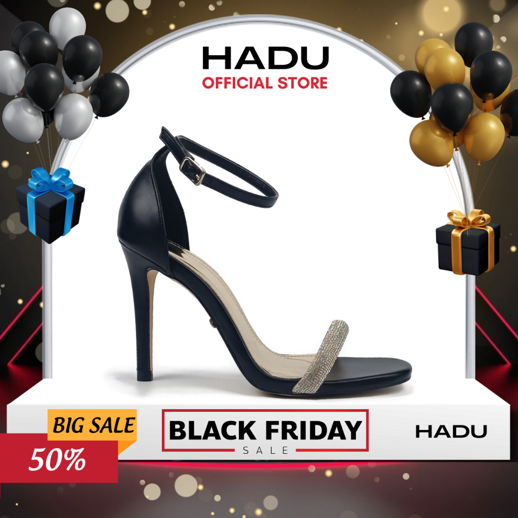 Giày Sandal Cao Gót 10P Quai Ngang Đính Đá Asley Luxurios HADU L945, Hàng Cao Cấp BH 24 Tháng