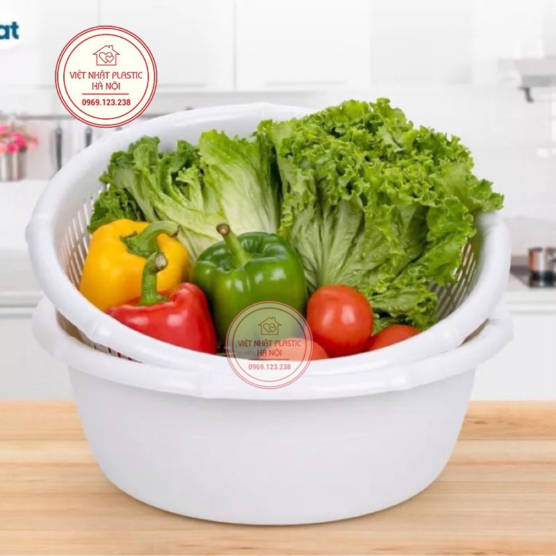 Bộ Chậu Kèm Rổ Đốt Trúc Nhựa Việt Nhật Phiên Bản Cao Cấp Hokori   Bộ chậu rửa rau rửa hoa quả