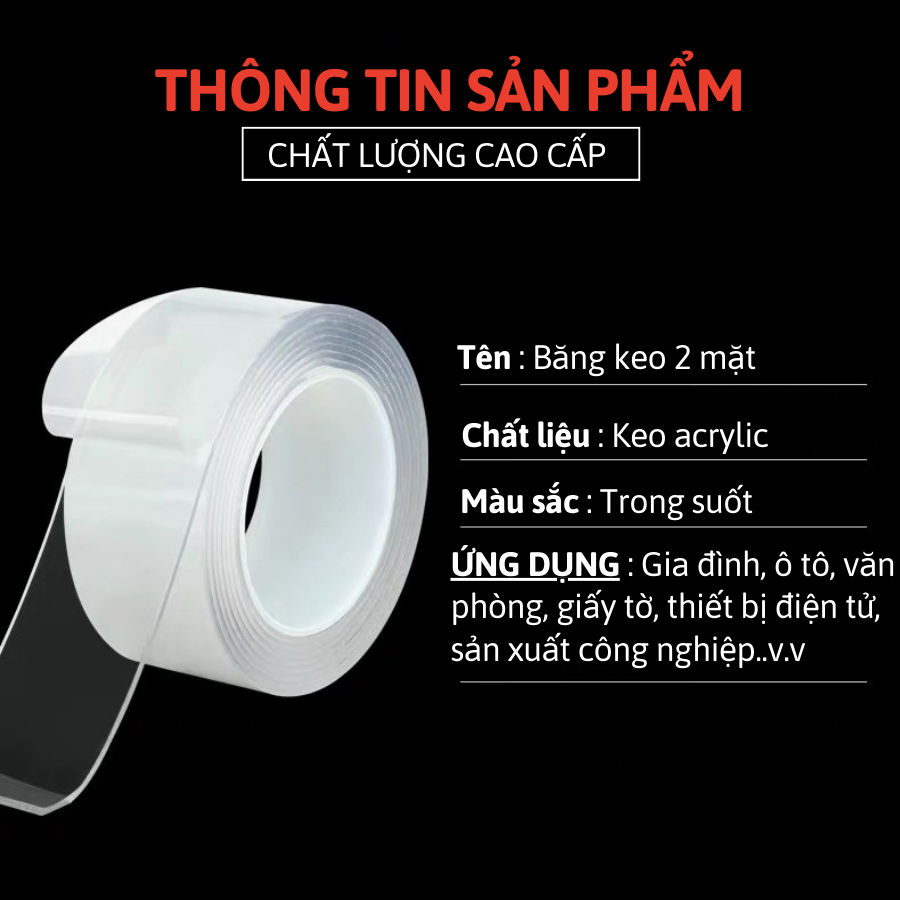 Keo Siêu Dính Keo 2 Mặt Đa Năng Trong Suốt Nhiều Kích Thước 1M 2M 3M 5M Dày 1mm Có Thể Tái Sử Dụng Tiện Lợi RIN