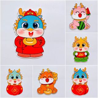 Bao lì xì chibi tết giáp thìn 2024 con rồng phản quang lấp lánh