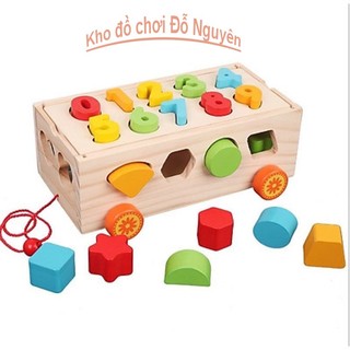 🔥siêu rẻ🔥 bộ đồ chơi xe kéo thả hình đồ chơi gỗ thông minh xe kéo thả hình khối kết hợp ghép số.