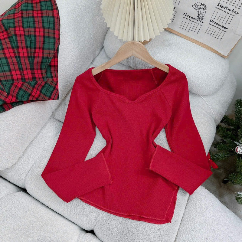 Sét thun đỏ tay dài kèm short caro giáng sinh