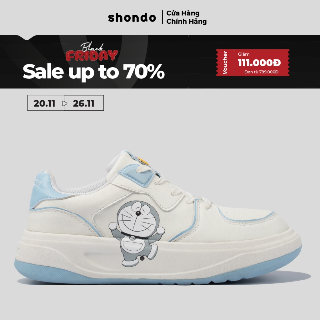 Giày Sneaker Nam Nữ SHONDO Classic 2 Doraemon Trắng Xanh, Êm Ái Thời Trang Thích Hợp Đi Học, Đi Chơi SND0330