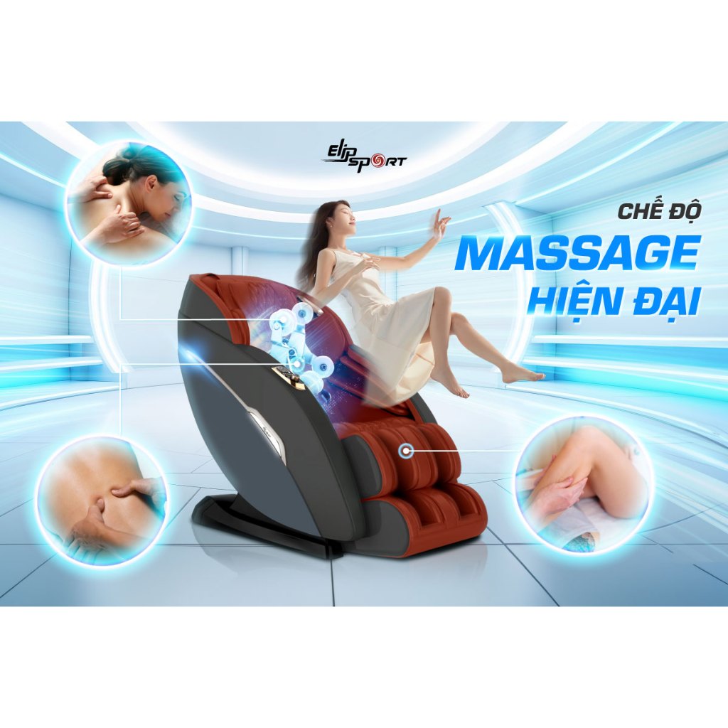 Ghế massage toàn thân ELIP E3 cao cấp - Công nghệ 4D, Túi khí bấm huyệt, 13 chế độ tự động, mát xa không trọng lực
