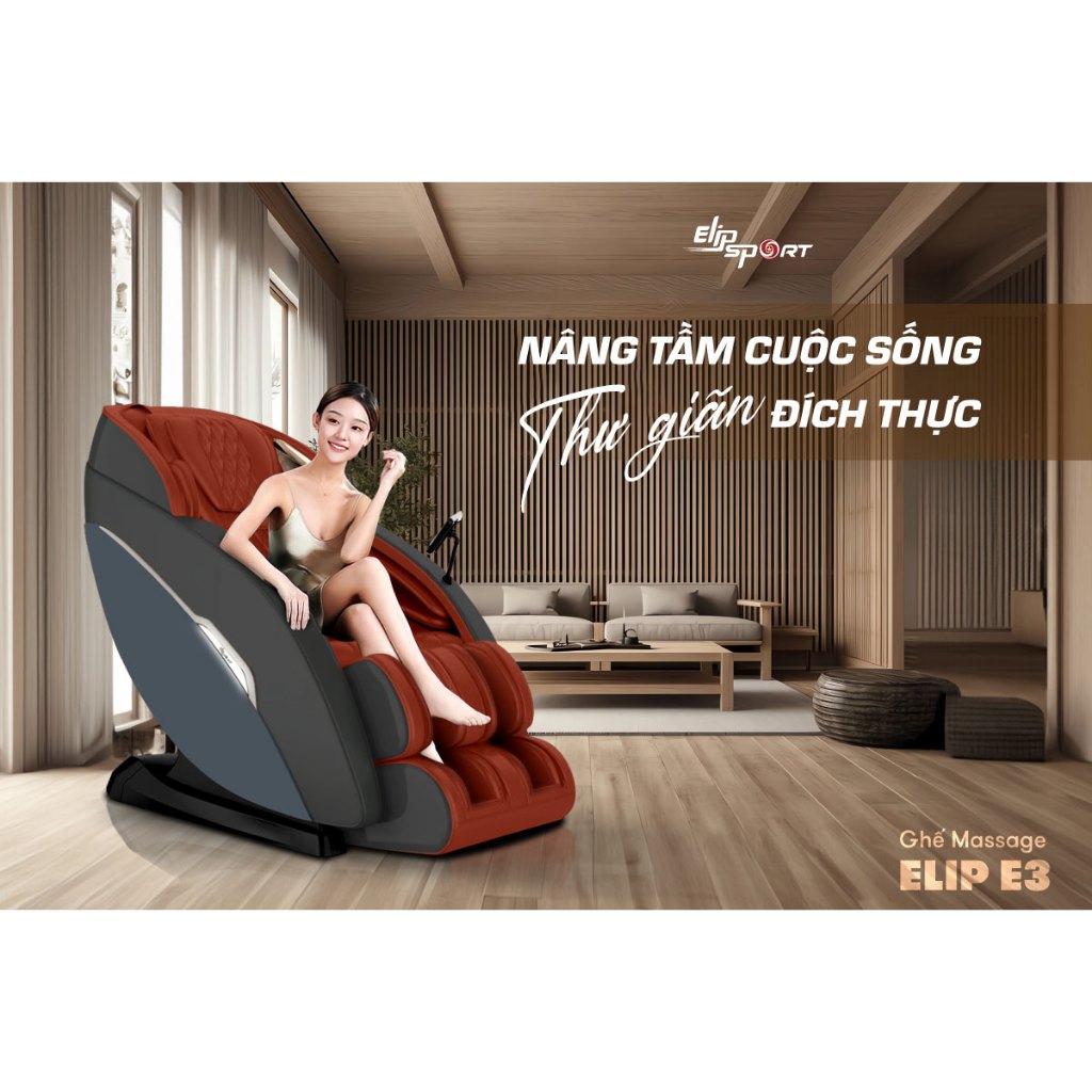Ghế massage toàn thân ELIP E3 cao cấp - Công nghệ 4D, Túi khí bấm huyệt, 13 chế độ tự động, mát xa không trọng lực