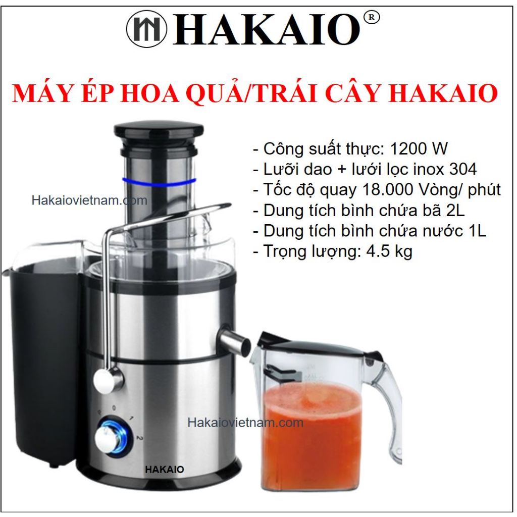 Máy ép trái cây hoa quả HAKAIO công suất 1200W Bảo hành 24 Tháng Máy ép hoa quả, rau củ, siêu khỏe, vắt kiệt nước