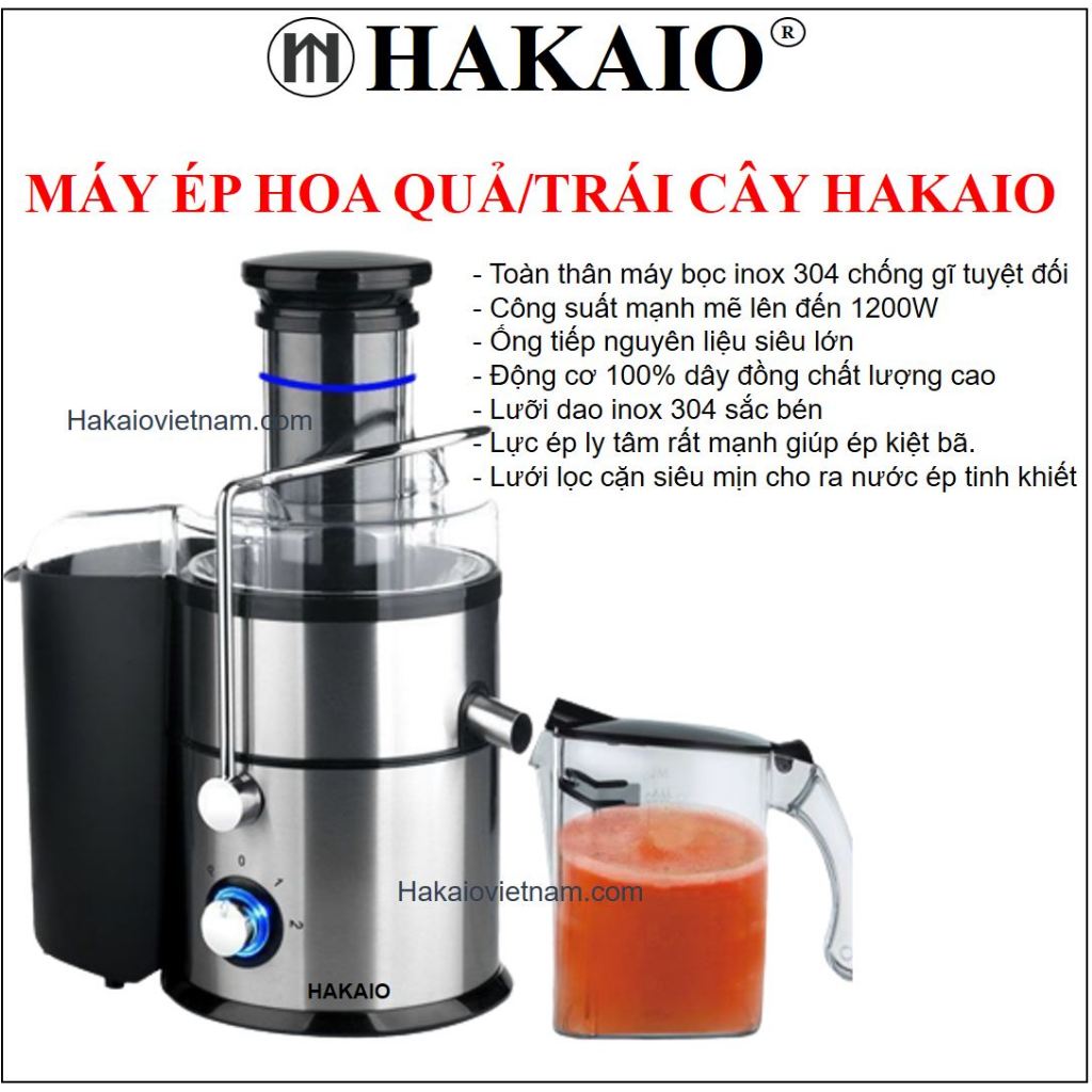Máy ép trái cây hoa quả HAKAIO công suất 1200W Bảo hành 24 Tháng Máy ép hoa quả, rau củ, siêu khỏe, vắt kiệt nước
