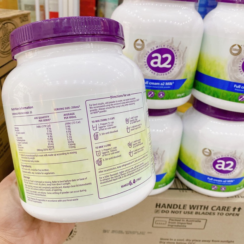 Sữa A2 Australia nguyên kem giàu Canxi 850gr date 2022 mẫu mới