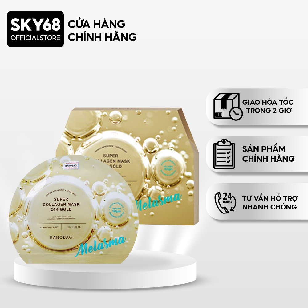 Hộp 10 Mặt Nạ BANOBAGI Bổ Sung Collagen, Mờ Nám Super Collagen Mask 30ml x10 - SUPER 24k Gold
