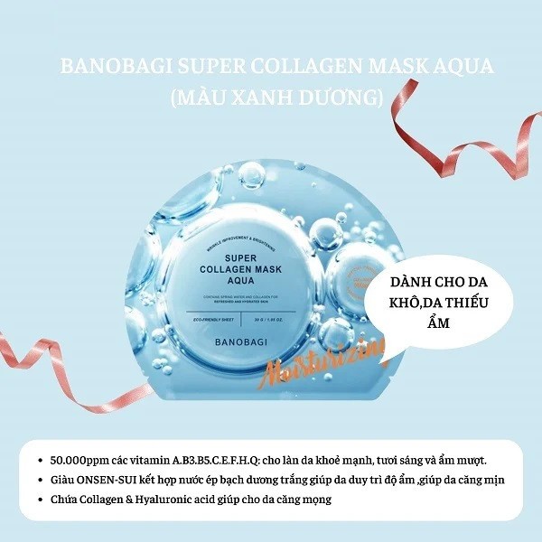 Mặt Nạ BANOBAGI Cấp Ẩm Da Căng Bóng Super Collagen Mask 30ml - SUPER Aqua