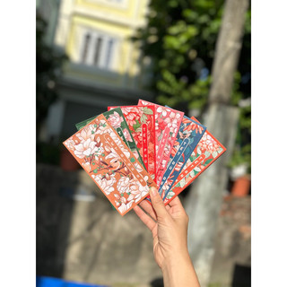 Bao lì xì tết 2024,chi bi, đầu lân combo lì xì hoa lá mùa xuân vintage, bao lì xì giấy c150 cán mờ siêu đẹp