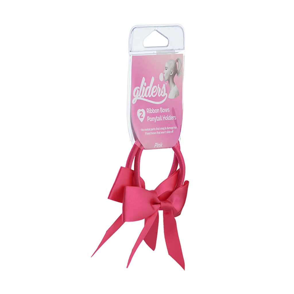 Bộ 2 Dây Cột Tóc Nơ Ruy Băng GLIDERS Màu Hồng Nữ Tính Siêu Co Giãn Êm Da Đầu Không Làm Gãy Tóc, Phù Hợp Đi Dạo Phố