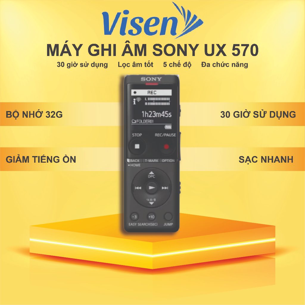 Máy ghi âm Chính Hãng Sony UX-570 thiết kế Cao Cấp ,máy ghi âm thanh nhỏ tiếng hoặc ở xa với S-micro chuẩn - VISEN