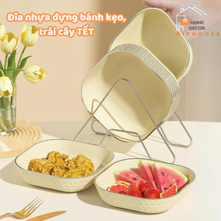 Bộ 4 đĩa vuông trắng sữa chất liệu nhựa phong cách Nhật Bản, đĩa lòng sâu, đựng bánh kẹo, trái cây đa năng tiện lợi