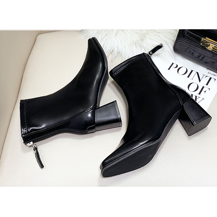 Giày Boot Nữ Cổ Thấp Gót Vuông 7P HADU GB06 Da PU Cao Cấp, Lót Nỉ Êm Mềm Ấm Áp Bảo Hành 12T