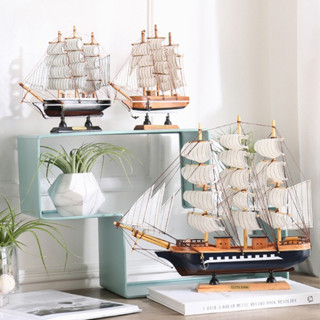 Mô hình thuyền buồm bằng gỗ thủ công trang trí nhà cửa, phong thủy may mắn, nhiều kích thước 20cm-32cm