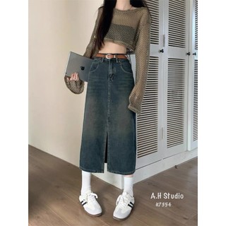 Chân váy jean xẻ trước unisex myra 8682