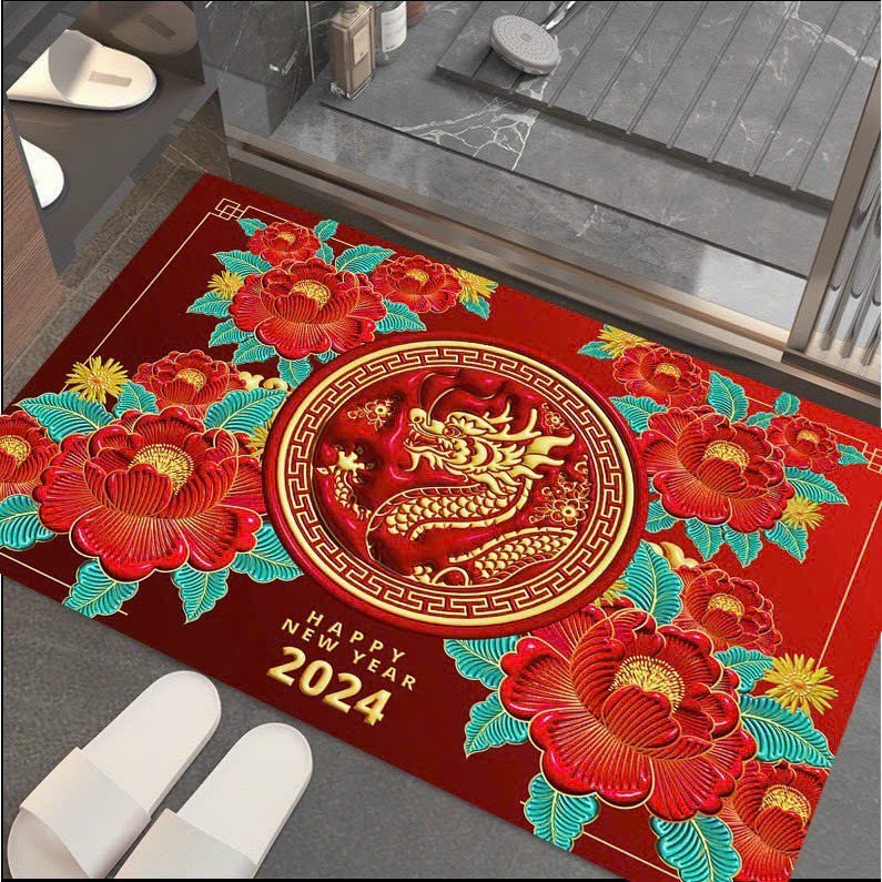 THẢM TẾT 2024 In Hình 3D - THẢM LAU CHÂN , CHÙI CHÂN CHỐNG TRƠN TRƯỢT , THẤM HÚT TỐT 60x40cm BEEBEHOME