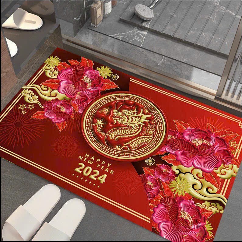 THẢM TẾT 2024 In Hình 3D - THẢM LAU CHÂN , CHÙI CHÂN CHỐNG TRƠN TRƯỢT , THẤM HÚT TỐT 60x40cm BEEBEHOME