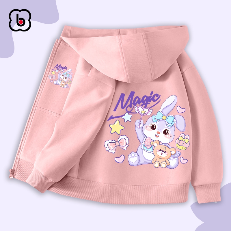 Áo khoác cho bé BabyloveGO 2024 áo khoác nỉ bông in hình độc đáo có mũ và khóa kéo tiện dụng