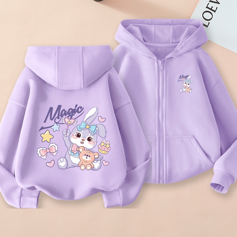 Áo khoác cho bé BabyloveGO 2024 áo khoác nỉ bông in hình độc đáo có mũ và khóa kéo tiện dụng