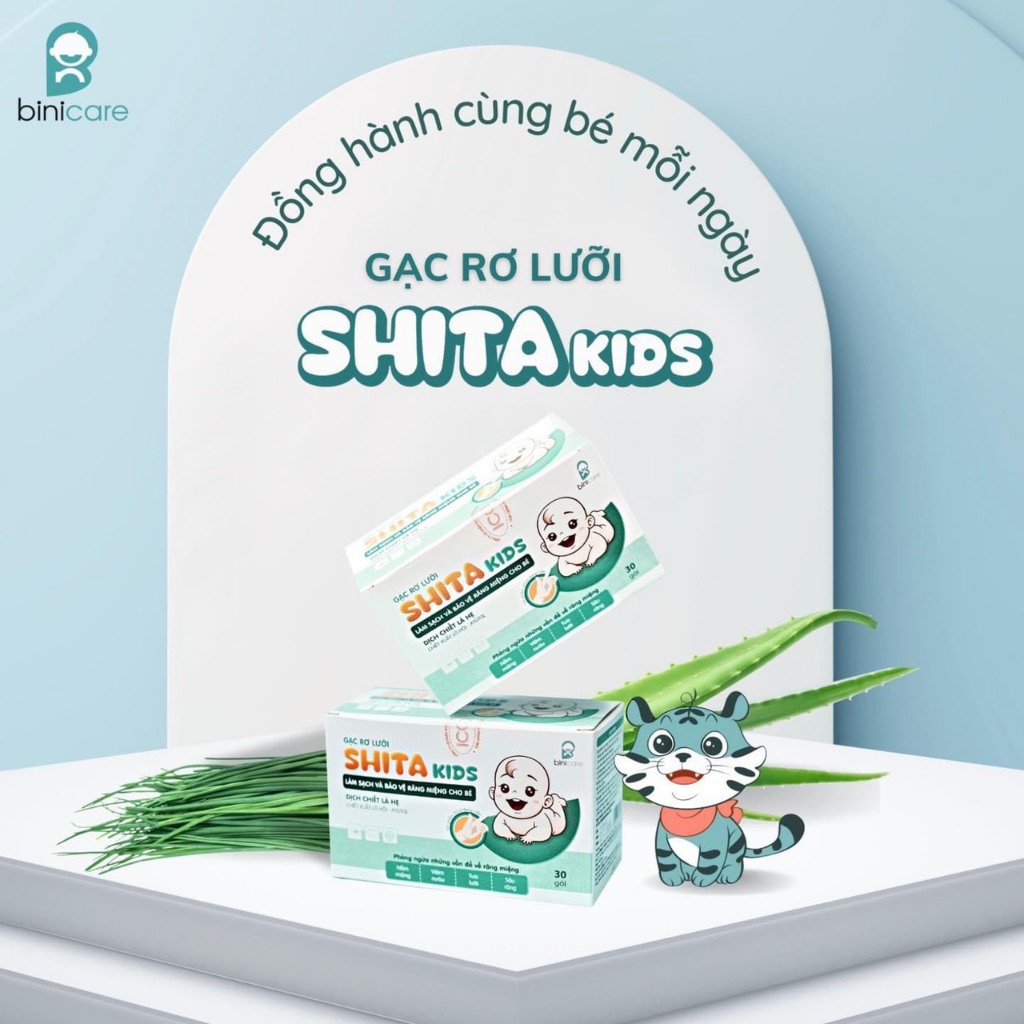 Hộp 30 gạc rơ lưỡi SHITA Kids thảo dược vệ sinh răng miệng cho bé