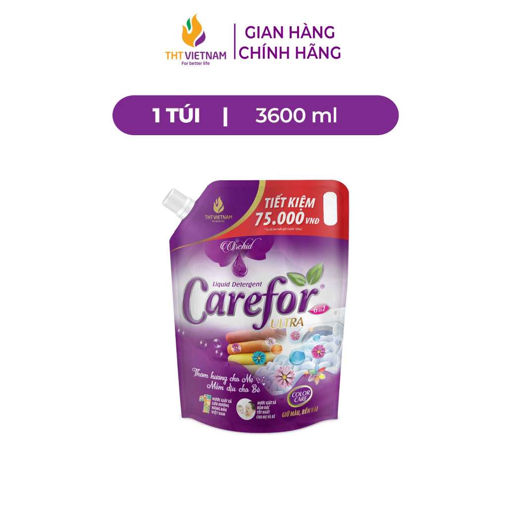 Nước giặt xả quần áo đậm đặc Carefor hương hoa lan 3,6lit