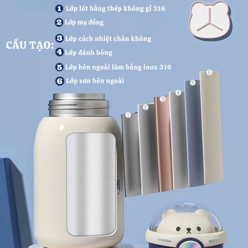 Bình Giữ Nhiệt XUKA Có Ống Hút Silicon An Toàn Cho Sức Khoẻ Dung Tích 500ml