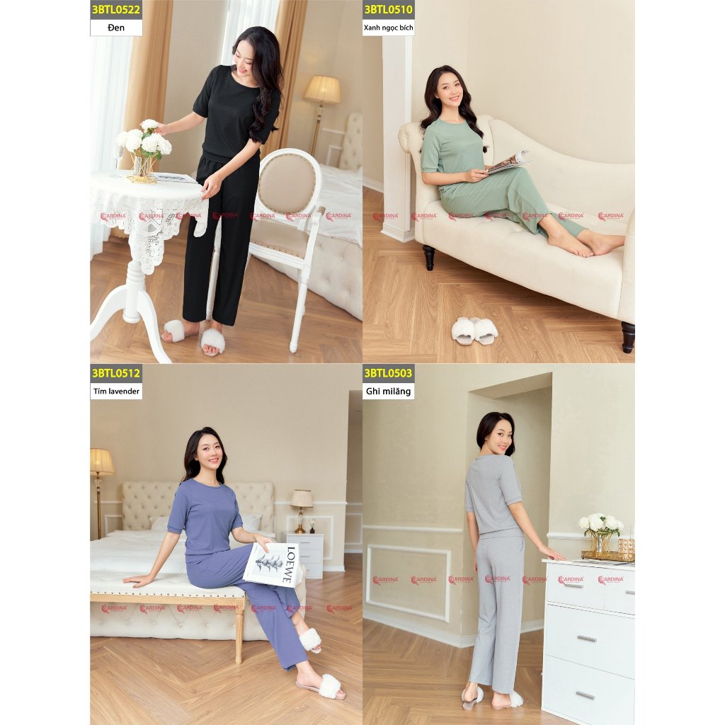 Đồ Bộ Nữ Mặc Nhà 𝐂𝐀𝐑𝐃𝐈𝐍𝐀 Chất Tăm Hàn Quần Suông Tay Lỡ Co Dãn Thoải Mái 3BTL05
