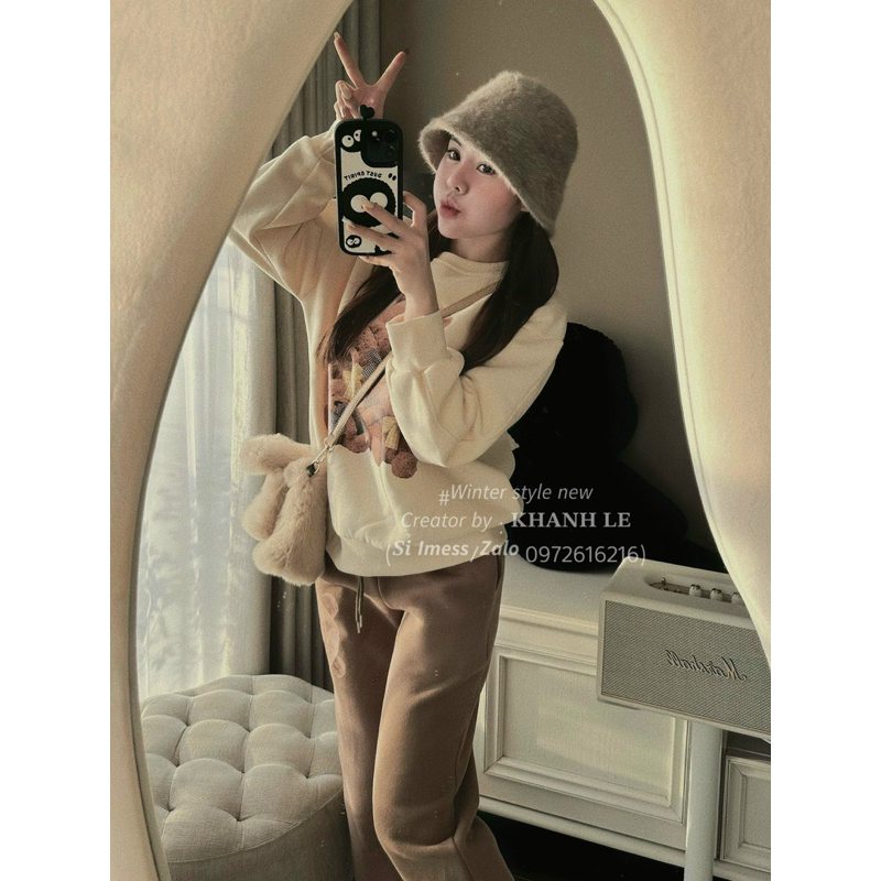 Sét áo nỉ gấu gia đình + quần dài nâu tây