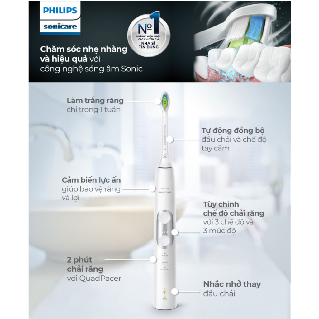 Bàn Chải Điện Philips Sonicare ProtectiveClean 6100 Care+ - Hàng Chính Hãng - BH 1 năm - Có Xuất VAT