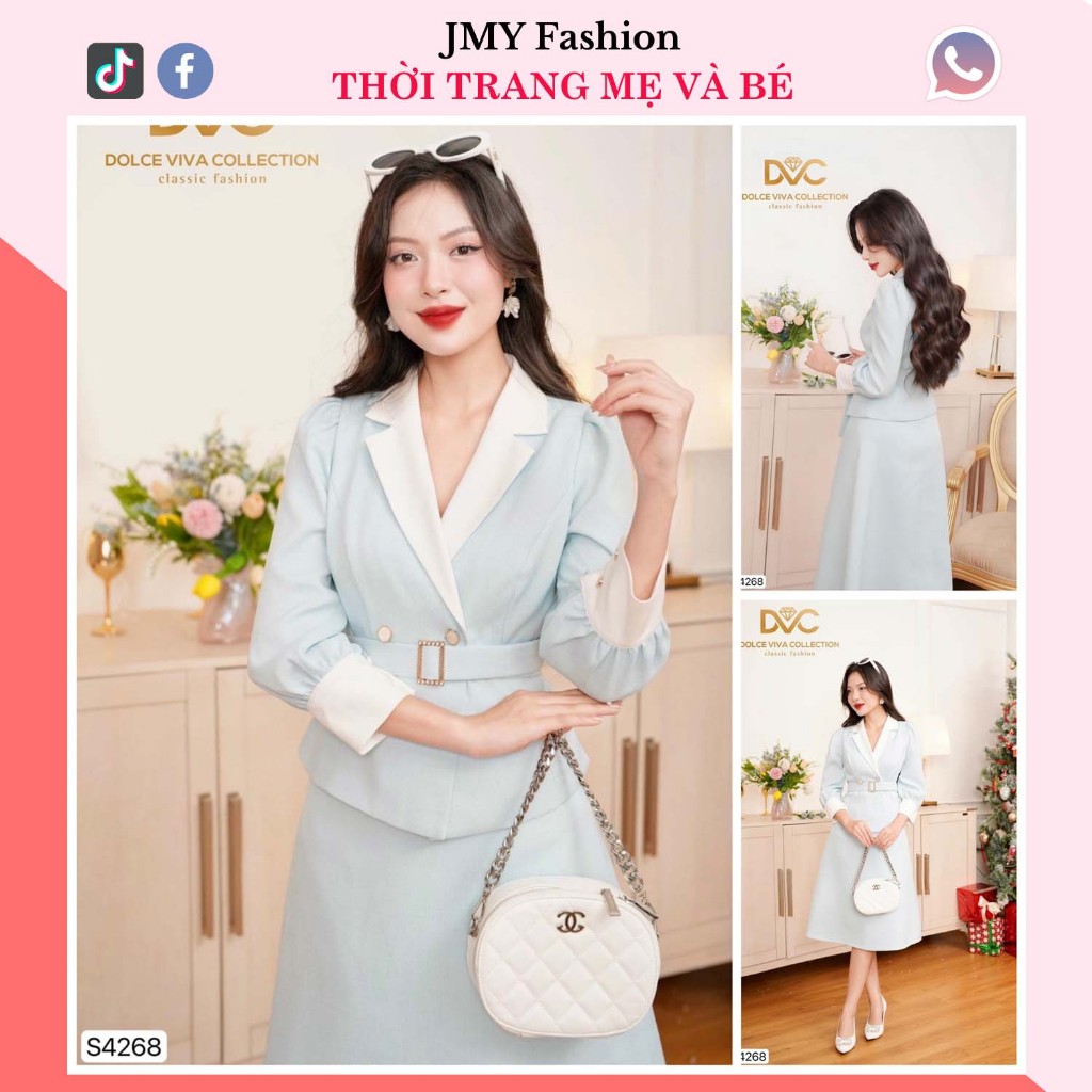 áo dạ cổ vest trắng, chân váy A dài công sở
