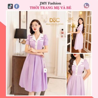 V4253 Váy đầm tím cổ vest trắng xòe nữ tính [Dolce Viva Colection (DVC)] váy xòe tím cổ vest tiểu thư