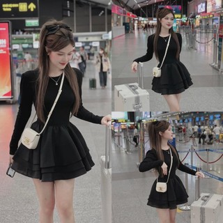 Váy zip đen phối chân váy thô mềm xòe bồng 3 tầng có quần đùi