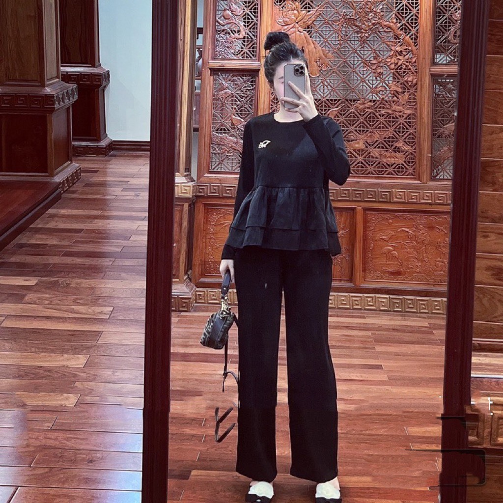 Set Đen Chất Len Tăm Siêu Đanh, Thiết Kế Viền Bèo Sịn SÒ