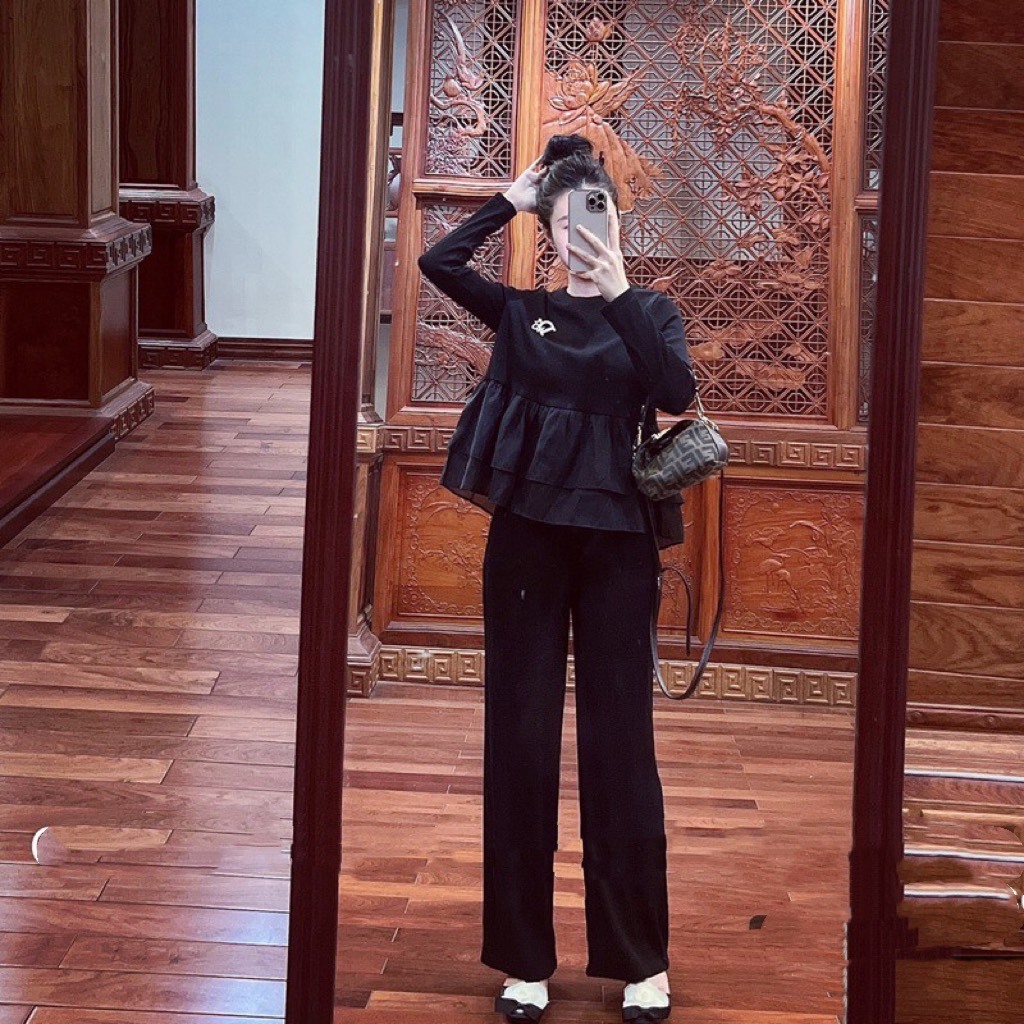 Set Đen Chất Len Tăm Siêu Đanh, Thiết Kế Viền Bèo Sịn SÒ