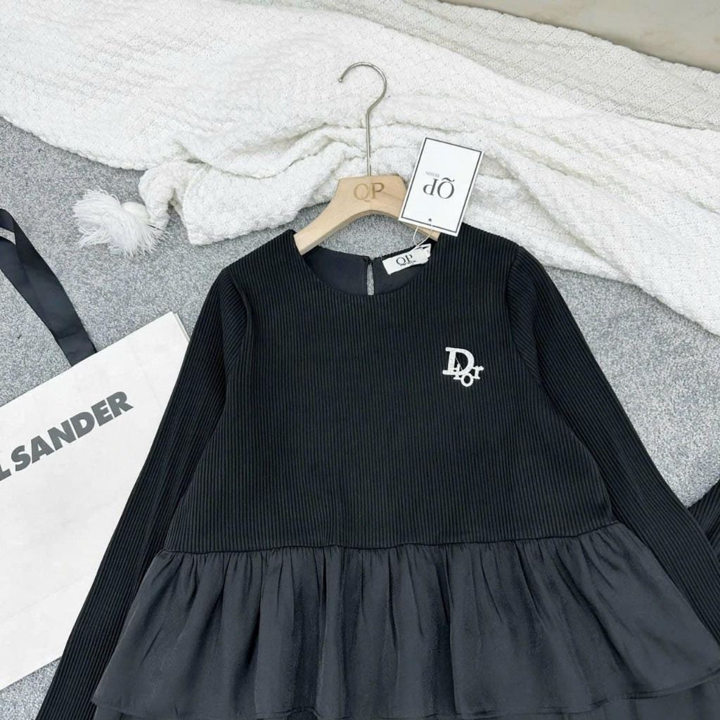 Set Đen Chất Len Tăm Siêu Đanh, Thiết Kế Viền Bèo Sịn SÒ