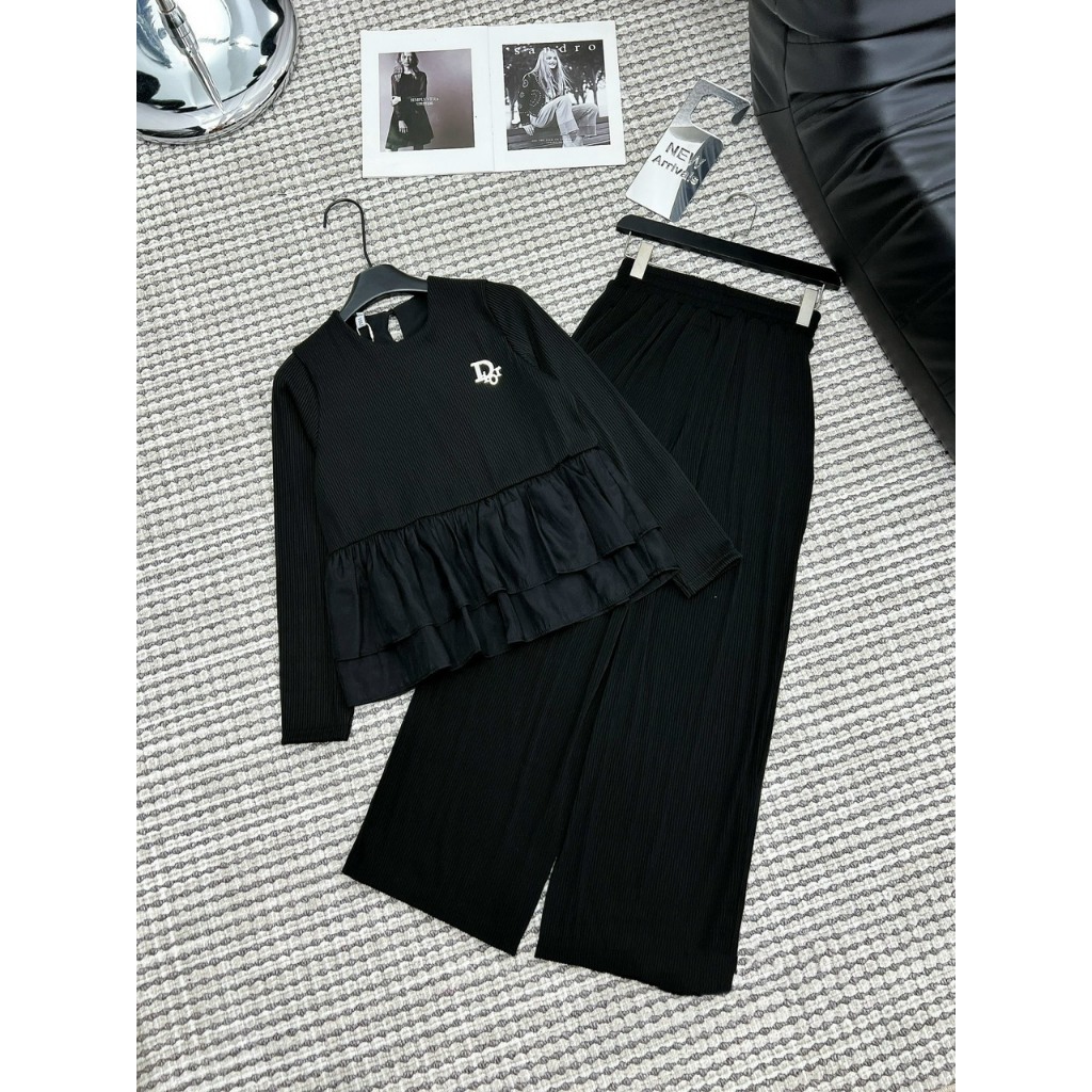 Set Đen Chất Len Tăm Siêu Đanh, Thiết Kế Viền Bèo Sịn SÒ