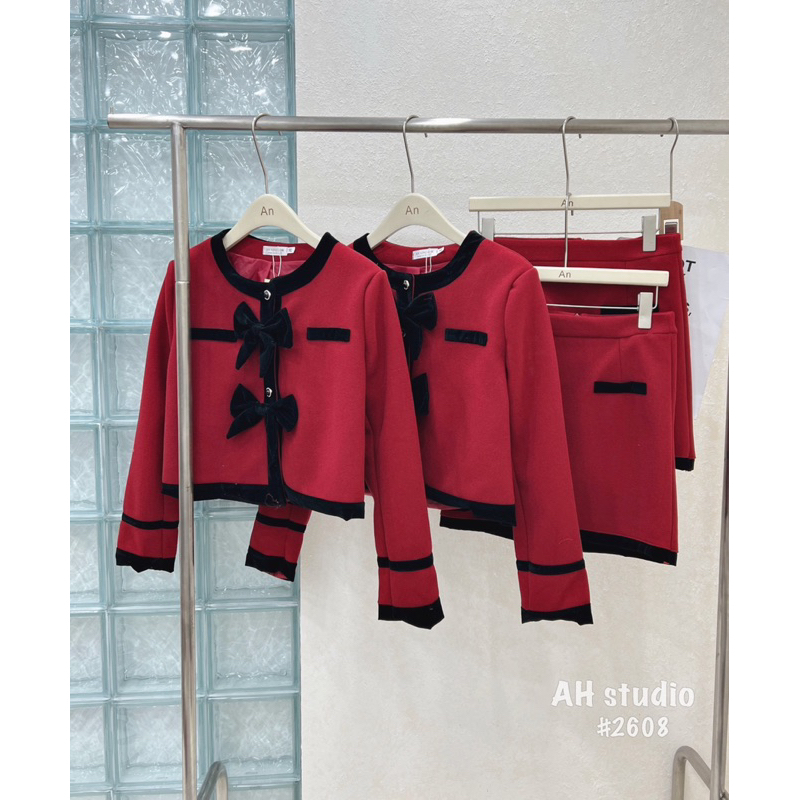 SET DẠ PHỦ NHUNG VIỀN ĐEN KÈM NƠ TIỂU THƯ 2411