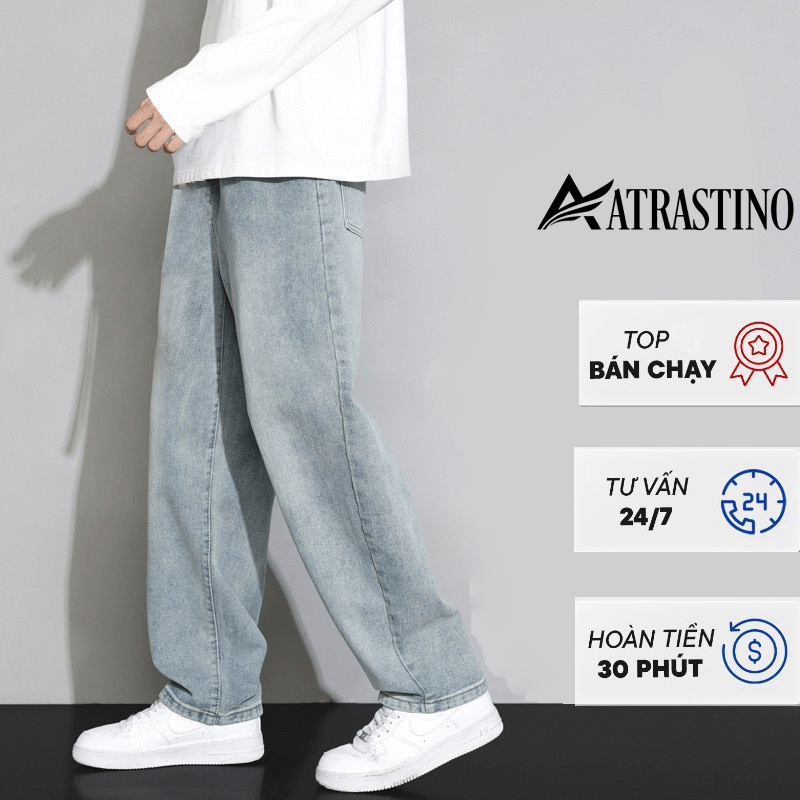 Quần jean nam retro baggy CẠP CAO ống suông rộng Atrastino, quần bò nam xám xanh loang chất jeans cao cấp xu hướng 2023