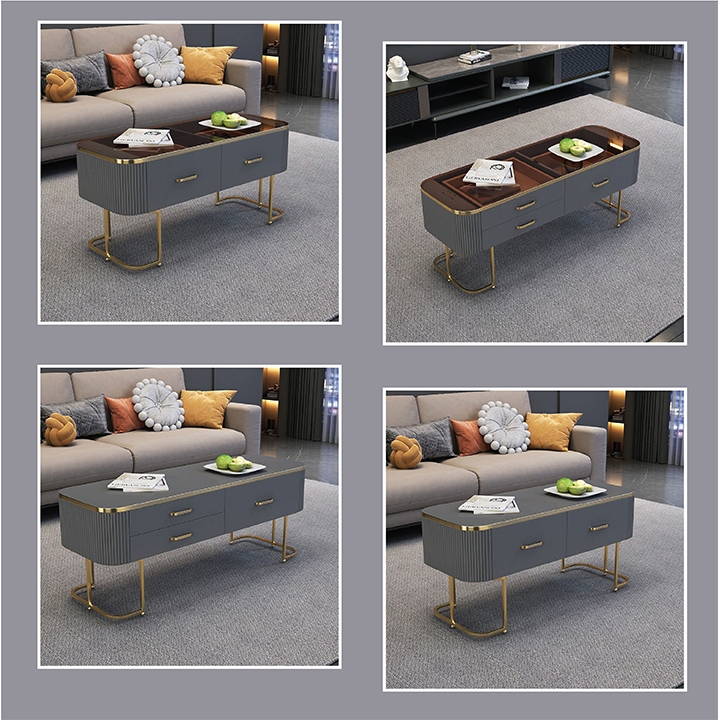 Bàn Trà Sofa, Bàn Trà Mặt Kính Cường Lực Hiện Đại Có Ngăn Dành Cho Phòng Khách, Cafe - M113
