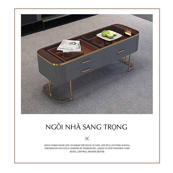 Bàn Trà Sofa, Bàn Trà Mặt Kính Cường Lực Hiện Đại Có Ngăn Dành Cho Phòng Khách, Cafe - M113