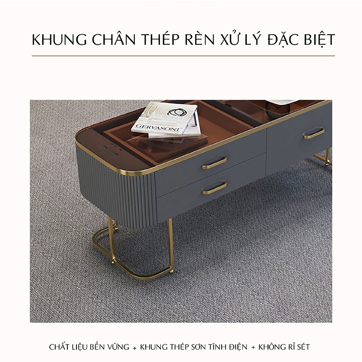 Bàn Trà Sofa, Bàn Trà Mặt Kính Cường Lực Hiện Đại Có Ngăn Dành Cho Phòng Khách, Cafe - M113