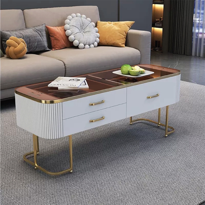 Bàn Trà Sofa, Bàn Trà Mặt Kính Cường Lực Hiện Đại Có Ngăn Dành Cho Phòng Khách, Cafe - M113