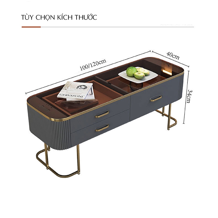Bàn Trà Sofa, Bàn Trà Mặt Kính Cường Lực Hiện Đại Có Ngăn Dành Cho Phòng Khách, Cafe - M113