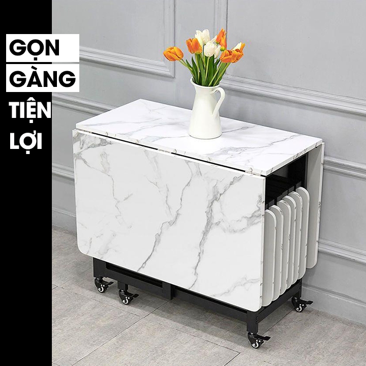 Bàn Ăn Gấp Gọn Thông Minh Hiện Đại Cao Cấp Có Bánh Xe Hình Chữ Nhật - M202