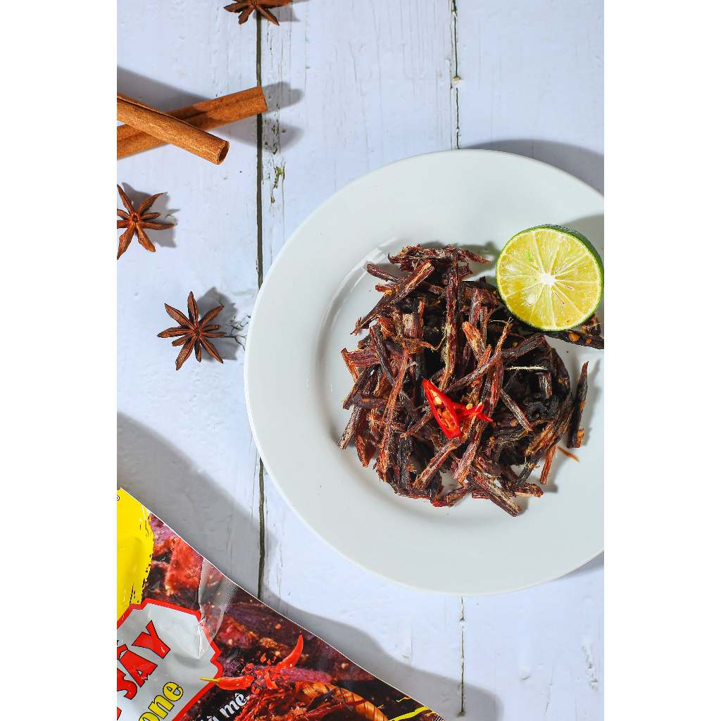 Trâu sấy vị cay tê Delizone - thịt trâu sấy nguyên miếng tẩm 60g gia vị tê cay, đảm bảo ATTP