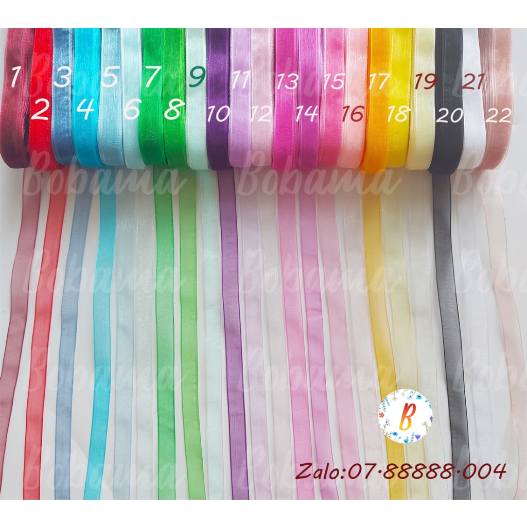 10m ruy băng voan organza bản rộng 1cm