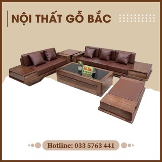 Trọn bộ ghế sofa 2 văng chân thuyền vát gỗ sồi nga cao cấp, tạo không gian việt sang trọng, tinh tế