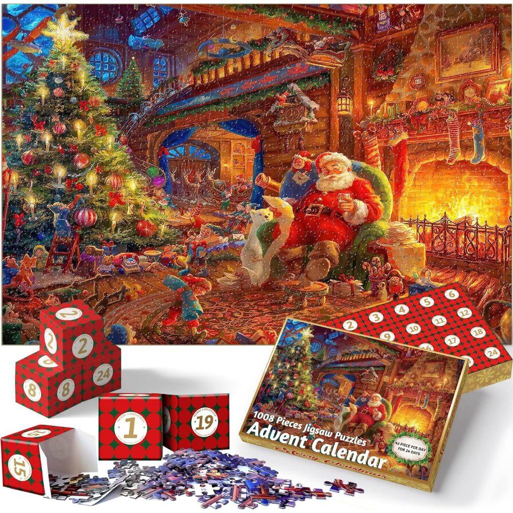 Bộ xếp hình tranh vẽ Giáng sinh kích thước 50x70 làm quà tặng Noel, lịch mùa vọng 24 hộp (hàng sẵn, có hỏa tốc)